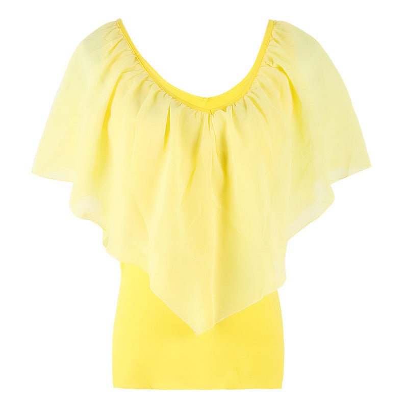 Chiffon Bat Sleeve Stitching T-Shirt Top - AmiraMart