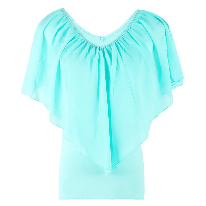 Chiffon Bat Sleeve Stitching T-Shirt Top - AmiraMart