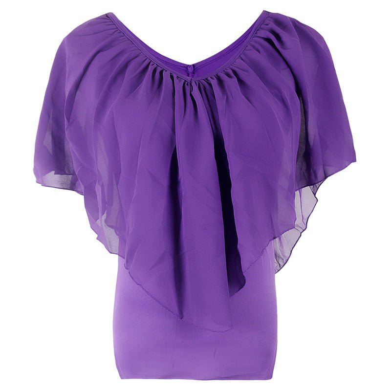 Chiffon Bat Sleeve Stitching T-Shirt Top - AmiraMart