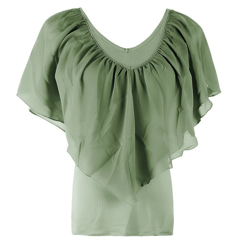 Chiffon Bat Sleeve Stitching T-Shirt Top - AmiraMart