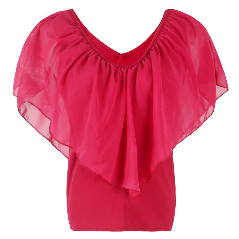 Chiffon Bat Sleeve Stitching T-Shirt Top - AmiraMart