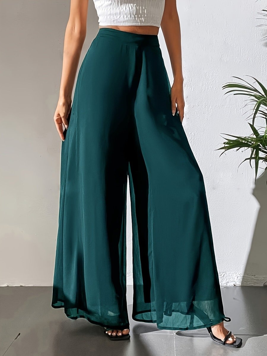 Chiffon Wide - Leg Pants | Casual Loose Flowy Trousers - AmiraMart