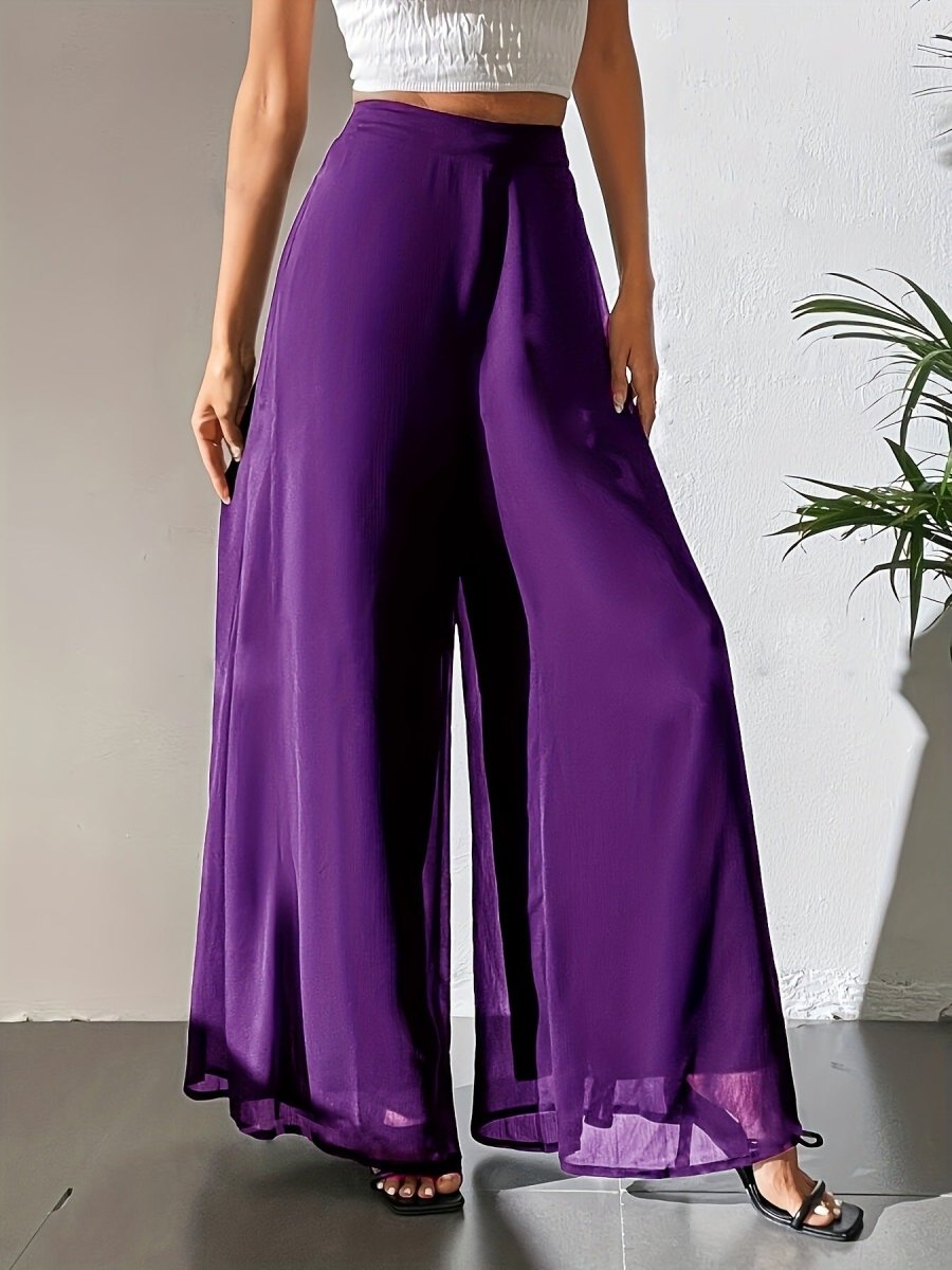 Chiffon Wide - Leg Pants | Casual Loose Flowy Trousers - AmiraMart