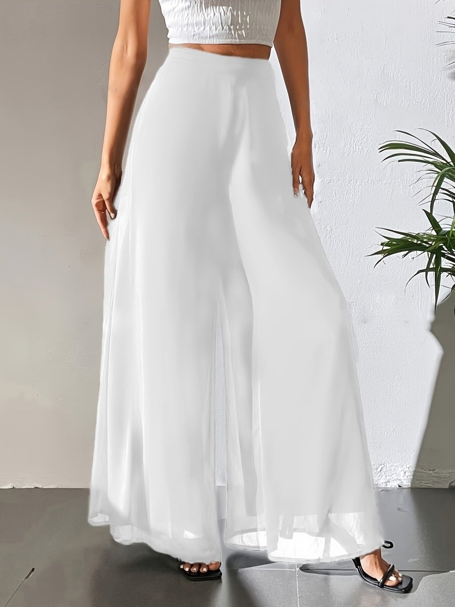 Chiffon Wide - Leg Pants | Casual Loose Flowy Trousers - AmiraMart