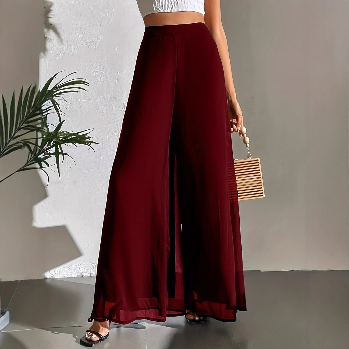 Chiffon Wide-Leg Pants | Casual Loose Flowy Trousers - AmiraMart