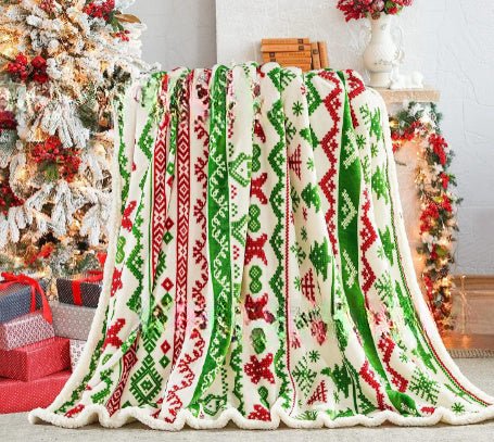Christmas Printing Double Layer Thickened Fleece Cover Blanket - AmiraMart