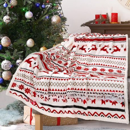 Christmas Printing Double Layer Thickened Fleece Cover Blanket - AmiraMart