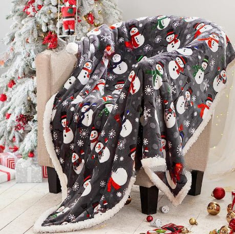 Christmas Printing Double Layer Thickened Fleece Cover Blanket - AmiraMart