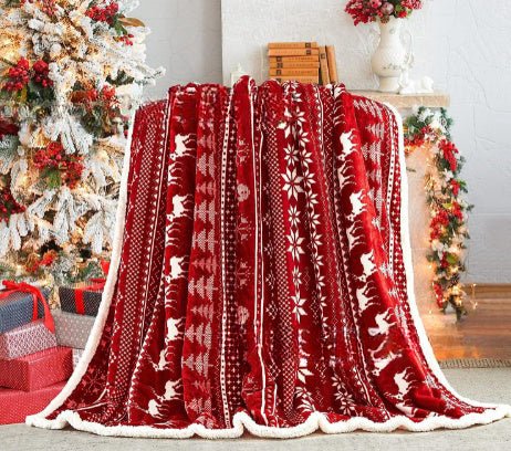 Christmas Printing Double Layer Thickened Fleece Cover Blanket - AmiraMart