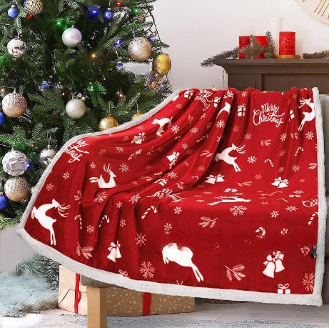 Christmas Printing Double Layer Thickened Fleece Cover Blanket - AmiraMart