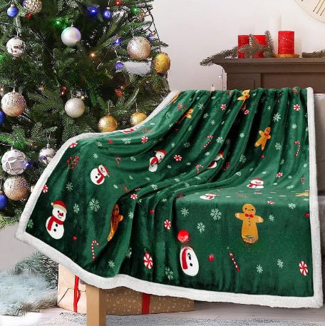 Christmas Printing Double Layer Thickened Fleece Cover Blanket - AmiraMart