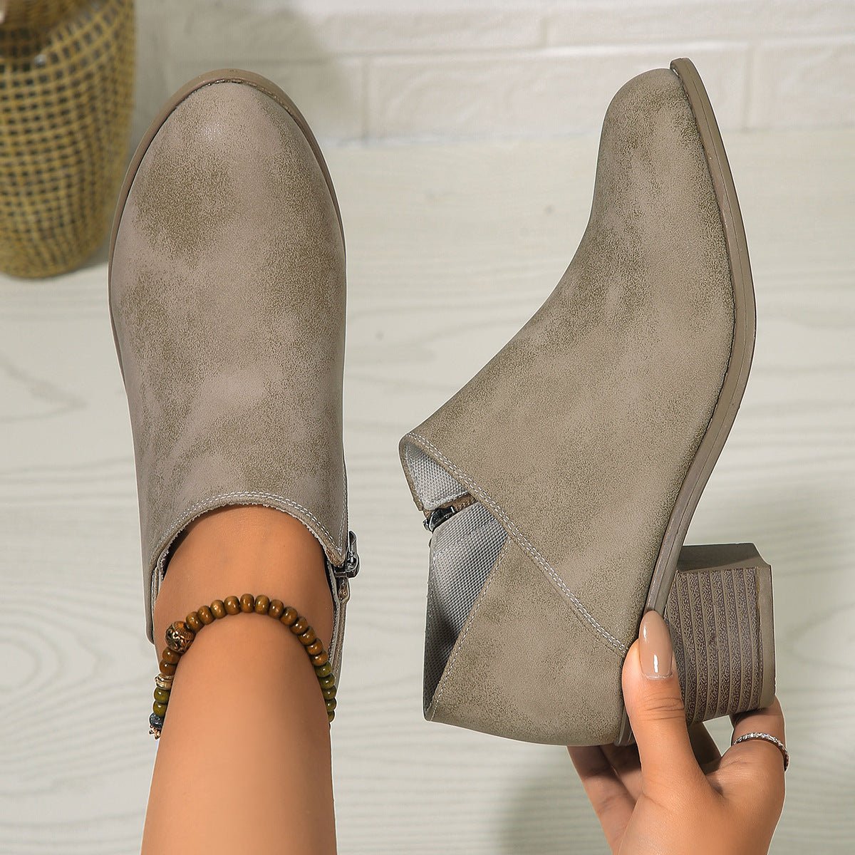 Chunky Heel Round Toe Ankle Boots - AmiraMart