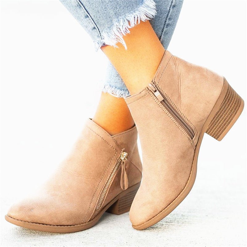 Classic Suede Heeled Boots - Pointed Toe & Block Heel - AmiraMart