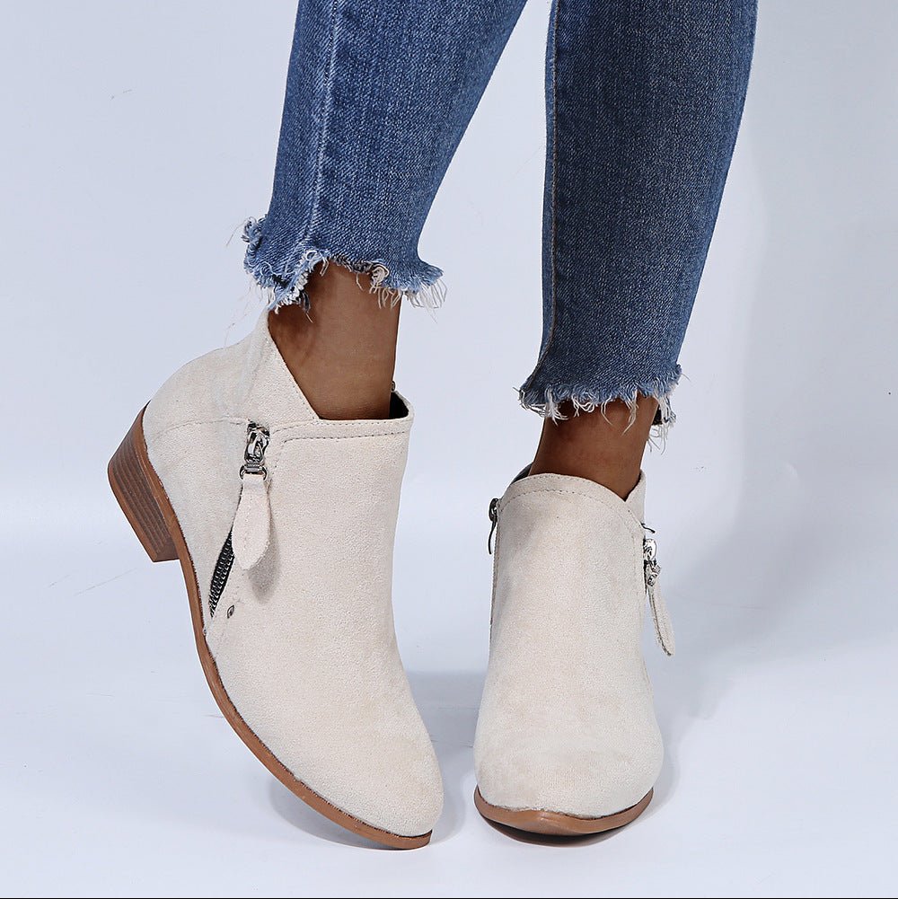 Classic Suede Heeled Boots - Pointed Toe & Block Heel - AmiraMart