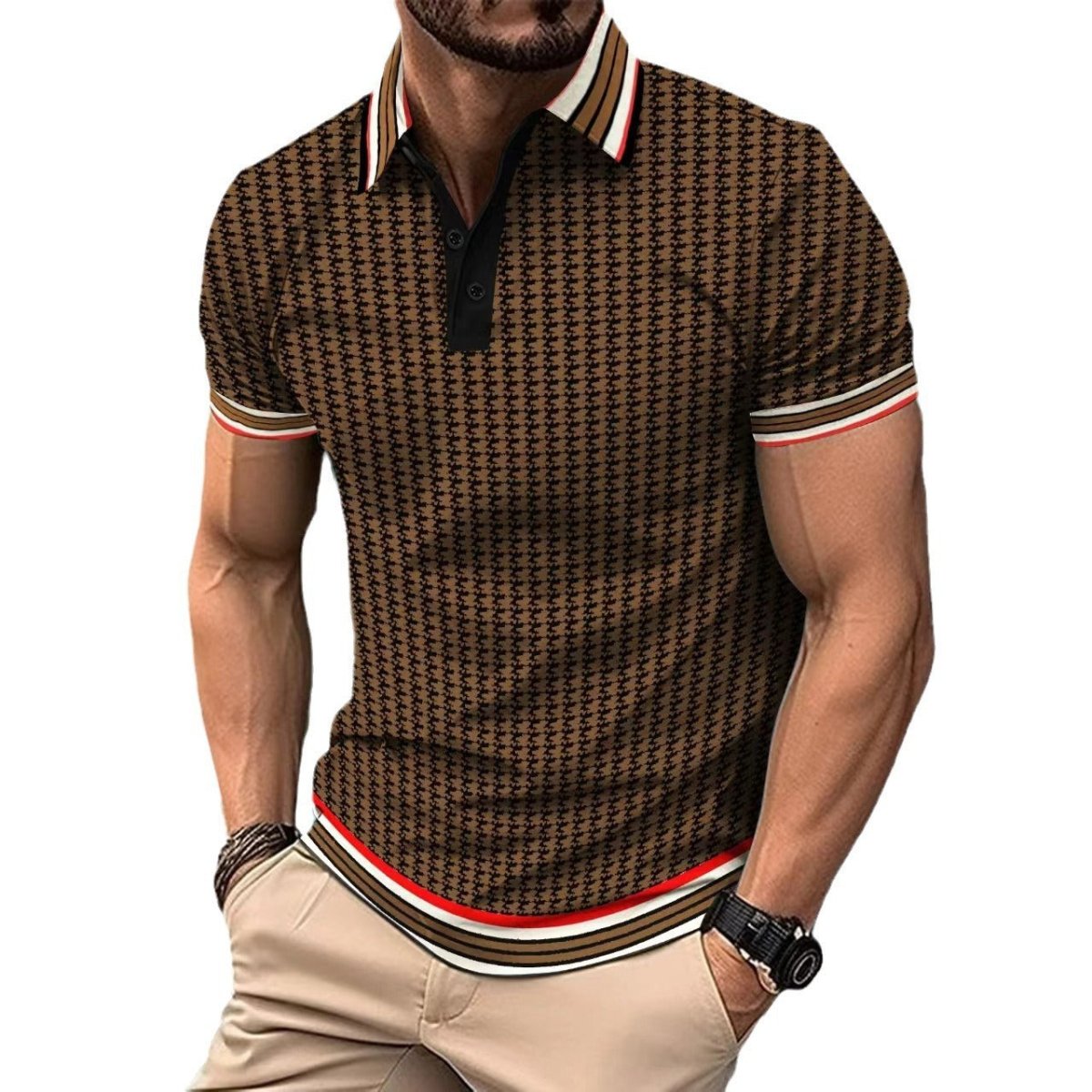 Color Block Button Short Sleeve T-shirt Top - AmiraMart