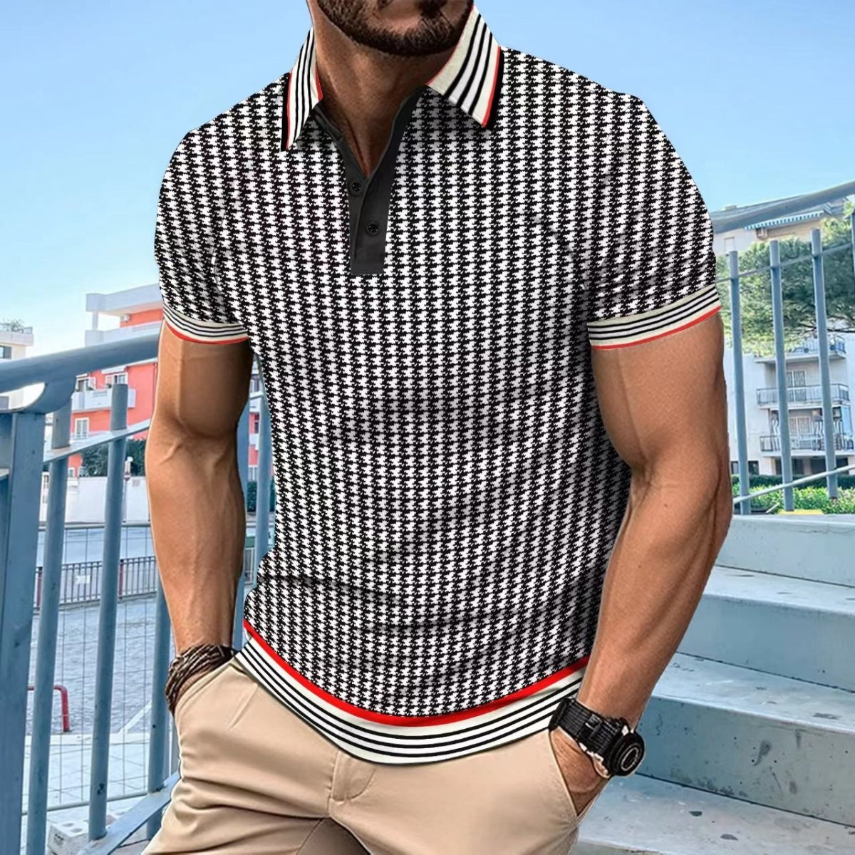 Color Block Button Short Sleeve T-shirt Top - AmiraMart