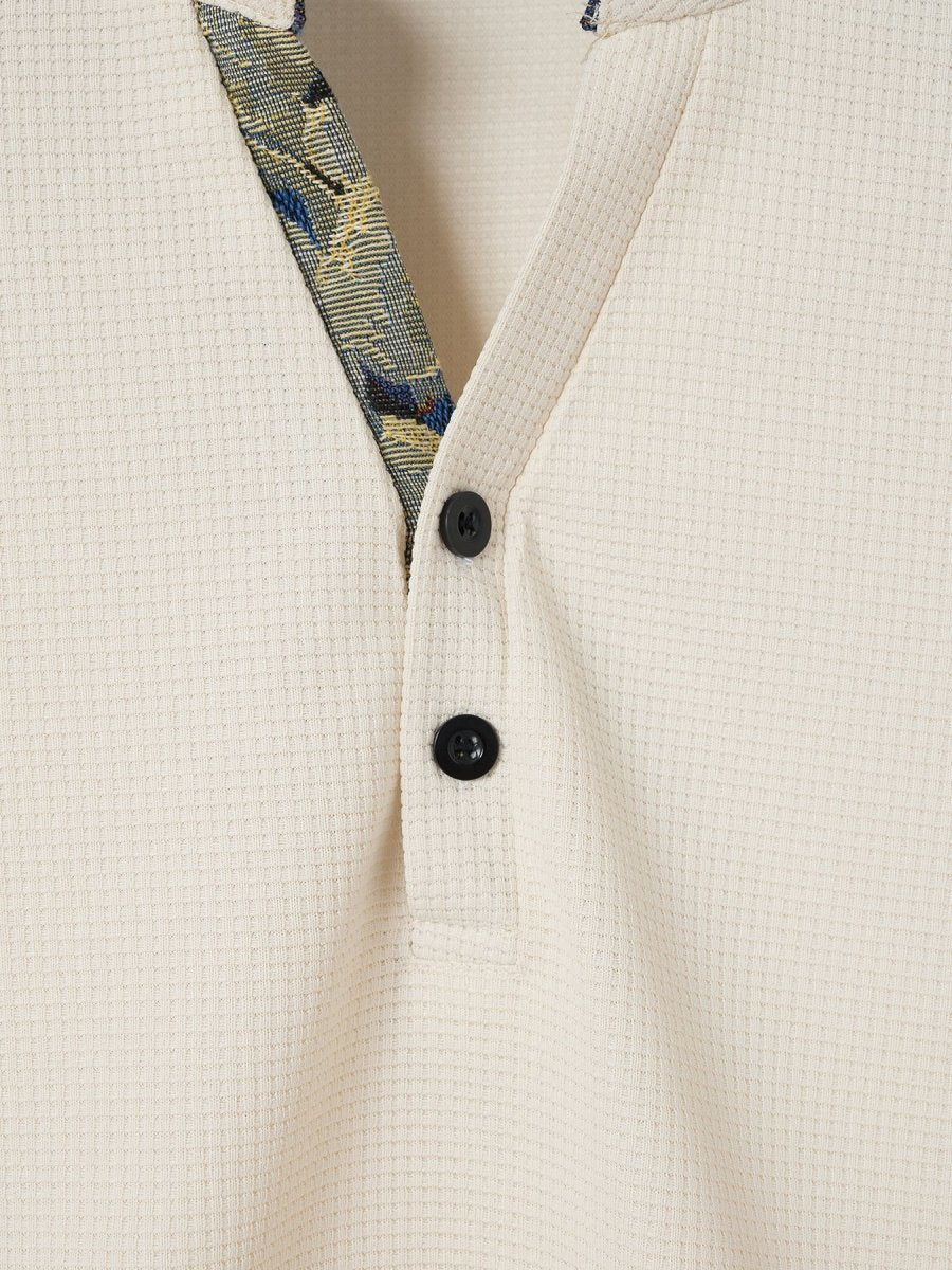 Color Stitching Stand - collar Short Sleeve Button Fashion - AmiraMart