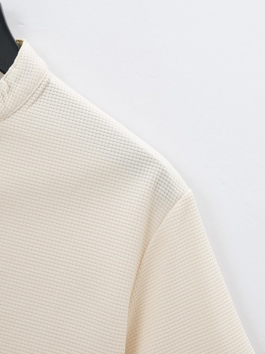 Color Stitching Stand - collar Short Sleeve Button Fashion - AmiraMart