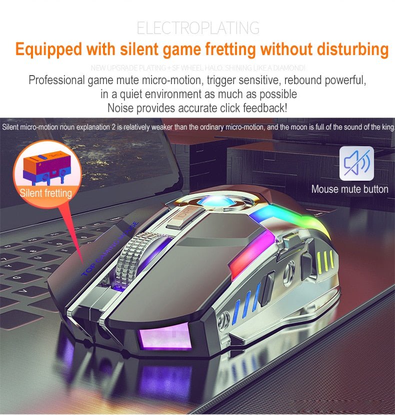Color Wireless Gaming RGB Rechargeable Mute Button Mouse - AmiraMart