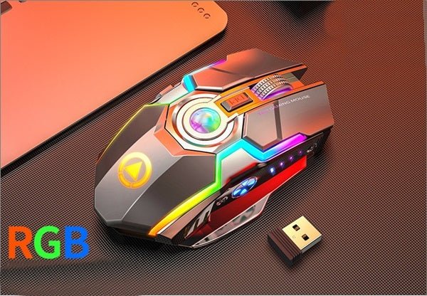 Color Wireless Gaming RGB Rechargeable Mute Button Mouse - AmiraMart
