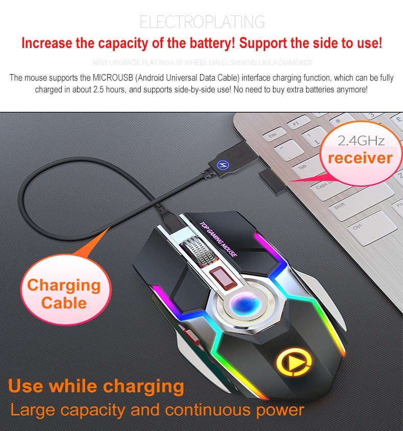 Color Wireless Gaming RGB Rechargeable Mute Button Mouse - AmiraMart