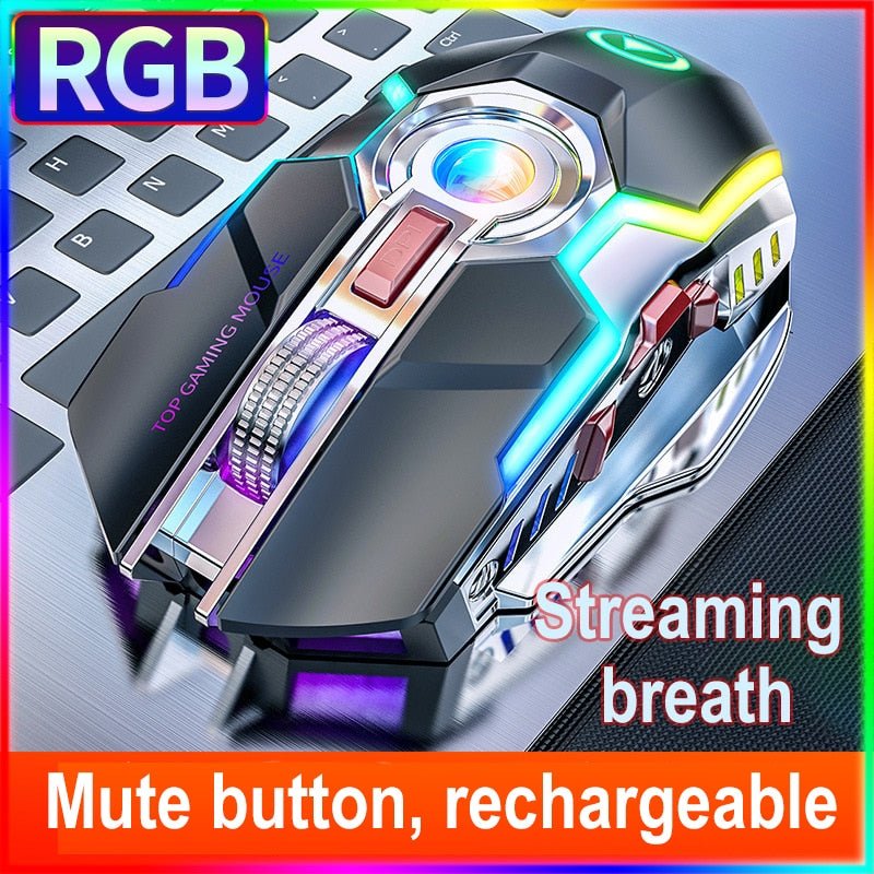 Color Wireless Gaming RGB Rechargeable Mute Button Mouse - AmiraMart