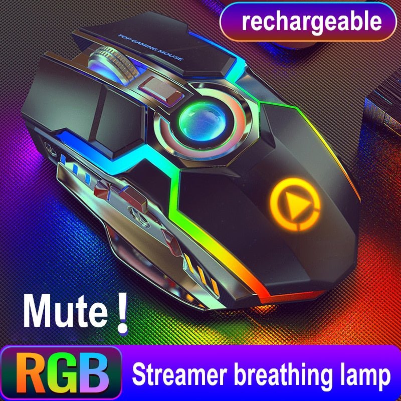 Color Wireless Gaming RGB Rechargeable Mute Button Mouse - AmiraMart