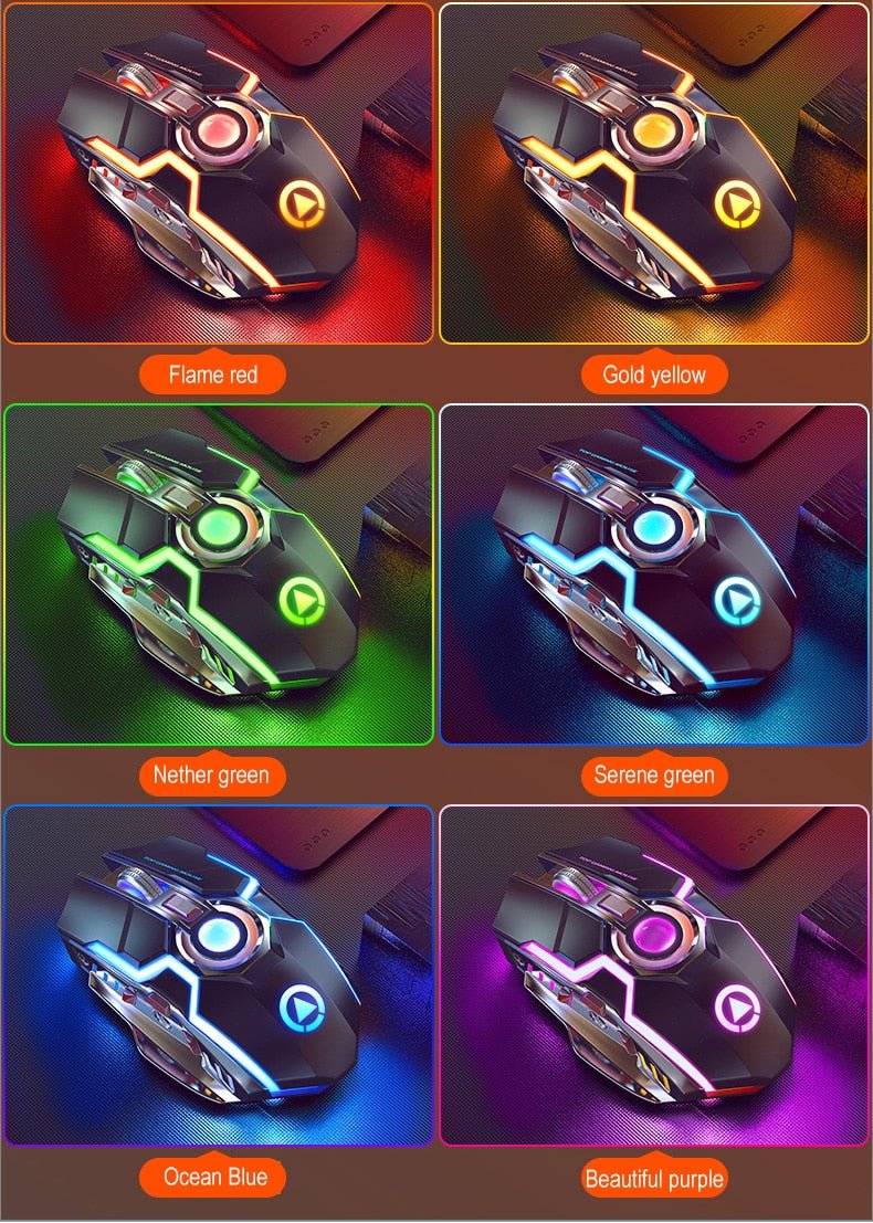 Color Wireless Gaming RGB Rechargeable Mute Button Mouse - AmiraMart