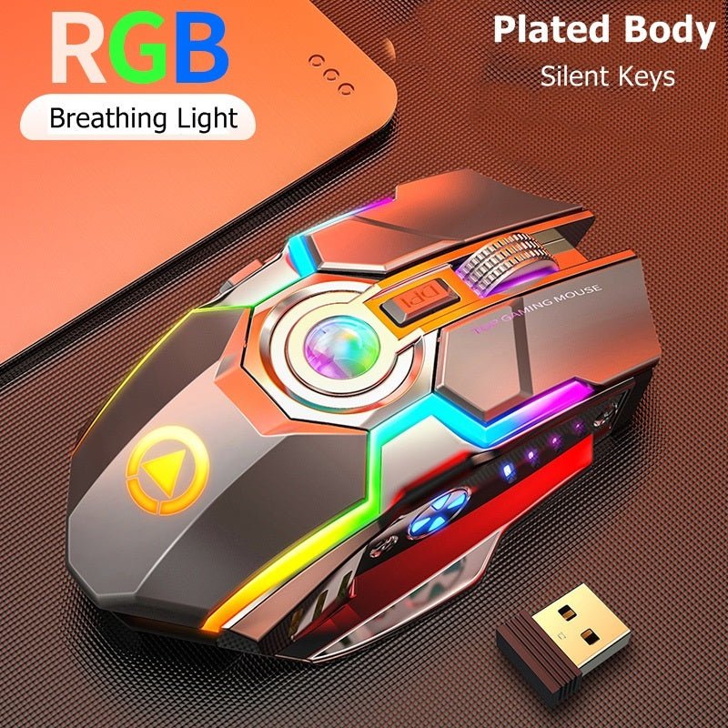 Color Wireless Gaming RGB Rechargeable Mute Button Mouse - AmiraMart