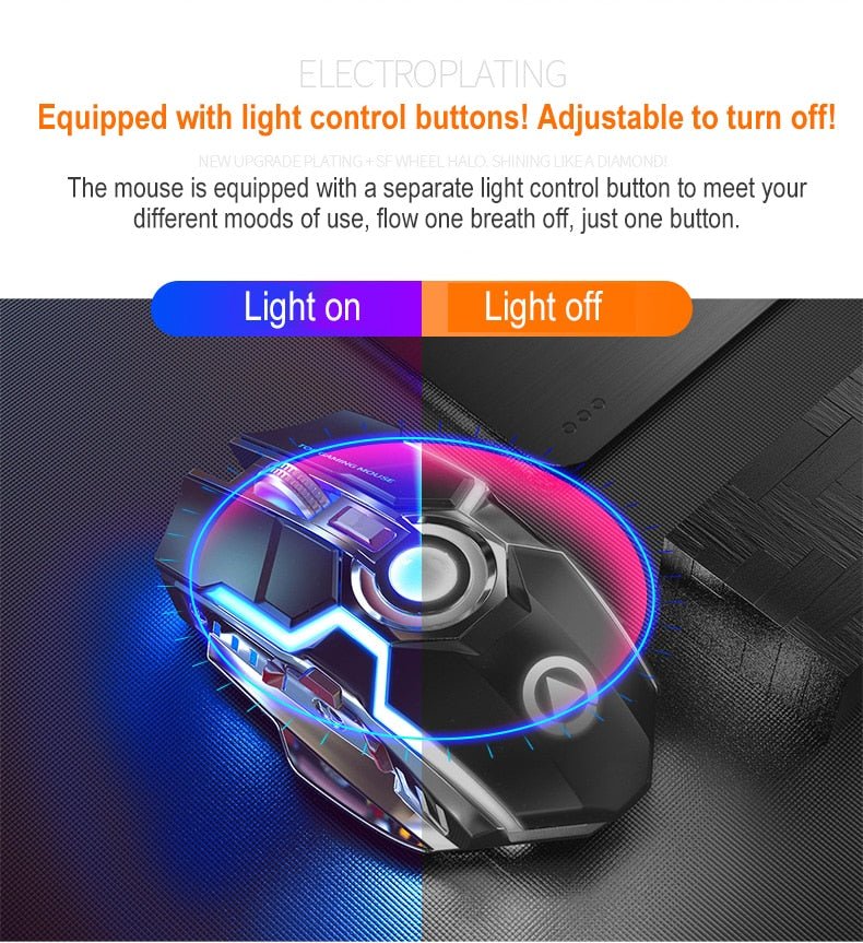 Color Wireless Gaming RGB Rechargeable Mute Button Mouse - AmiraMart