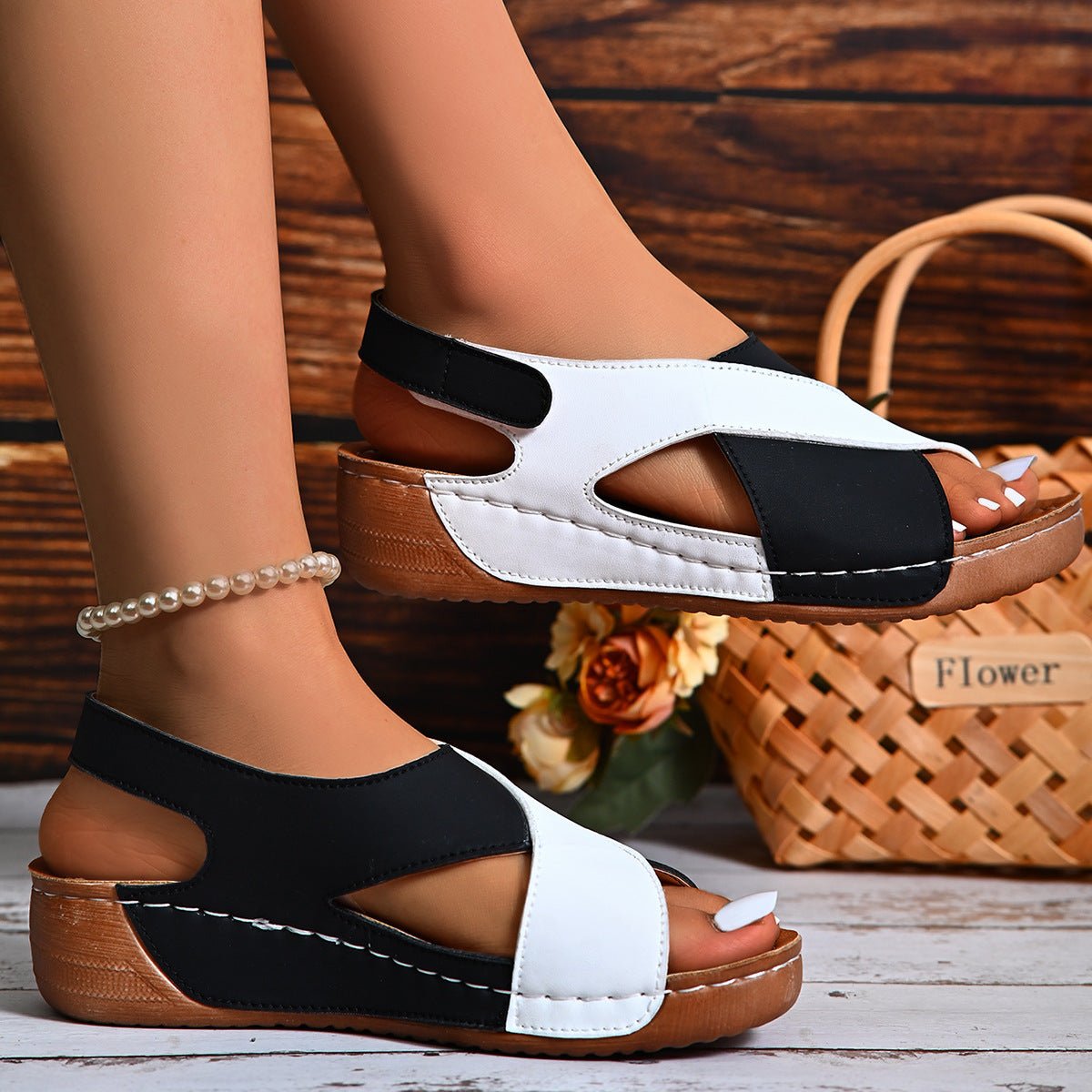 Colorblock Wedge Sandals – Roman Fish Mouth Design - AmiraMart
