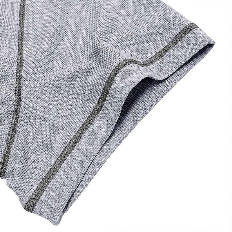 Contrast Color Round Neck Waffle Henry T-shirt - AmiraMart