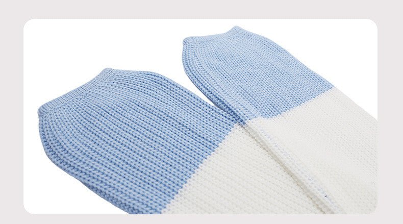 Contrast Color Sweater Lantern Sleeve Pullover - AmiraMart