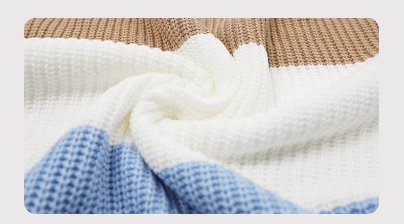 Contrast Color Sweater Lantern Sleeve Pullover - AmiraMart