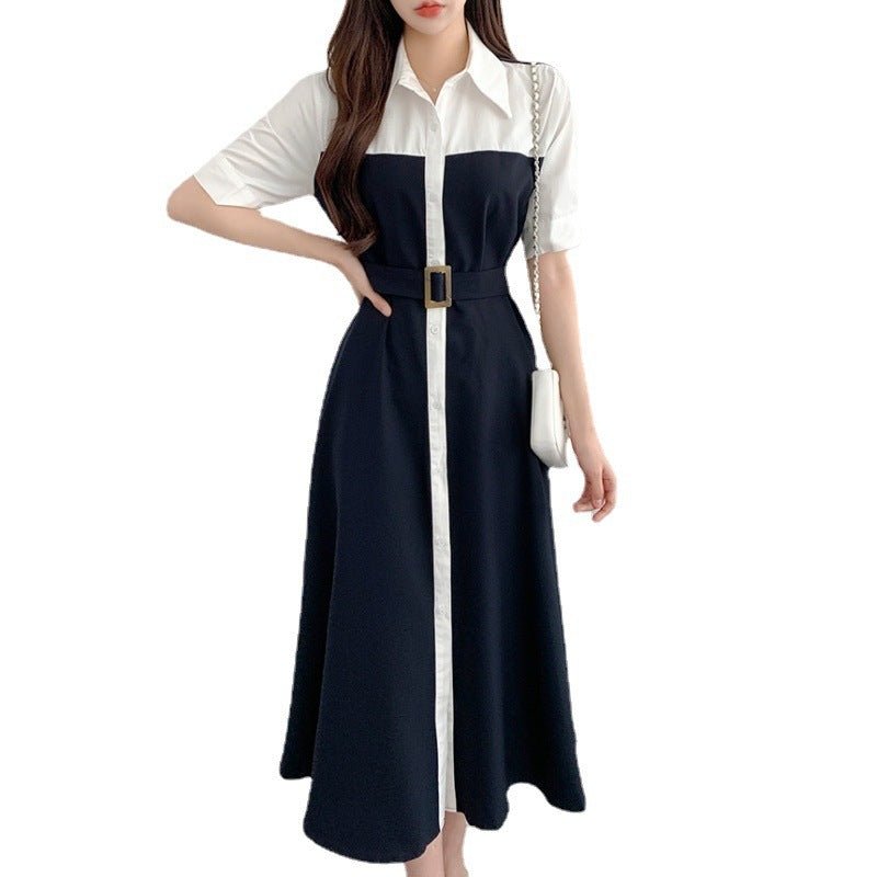 Contrast Color Waist - controlled Lace - up Dress - AmiraMart