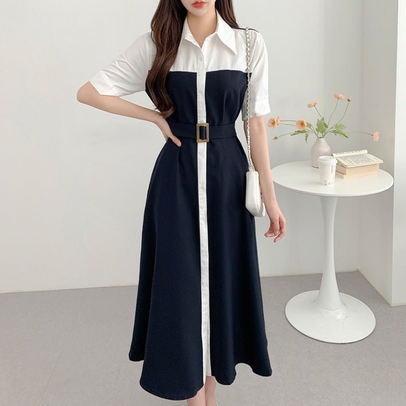 Contrast Color Waist - controlled Lace - up Dress - AmiraMart