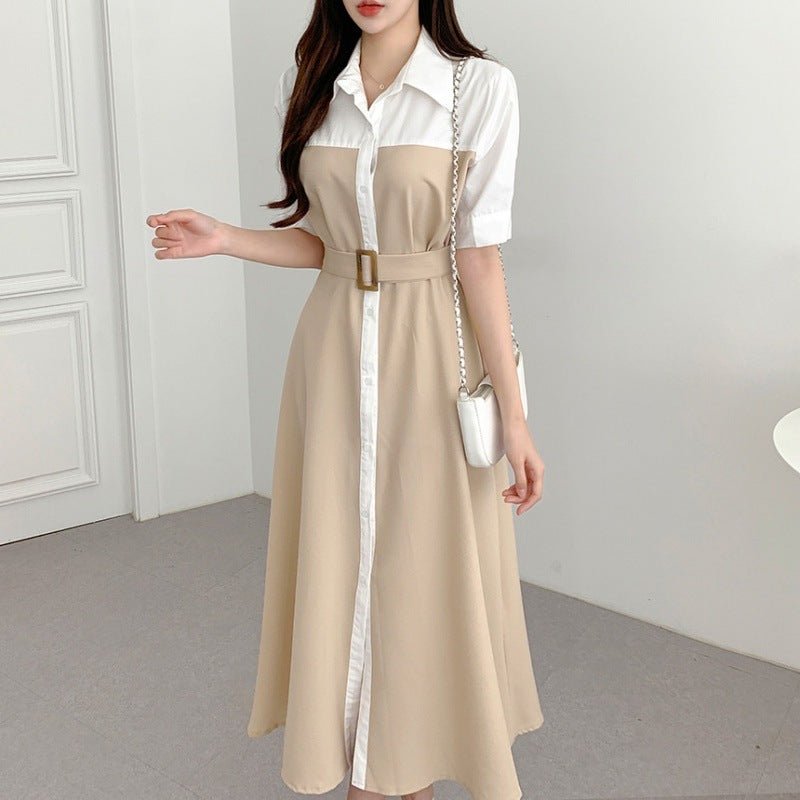 Contrast Color Waist - controlled Lace - up Dress - AmiraMart