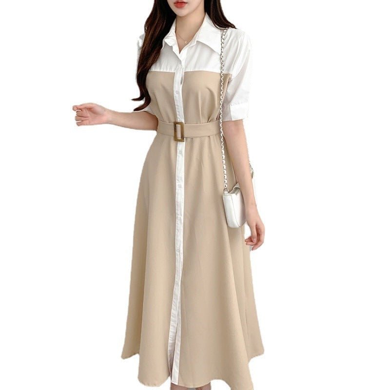 Contrast Color Waist - controlled Lace - up Dress - AmiraMart