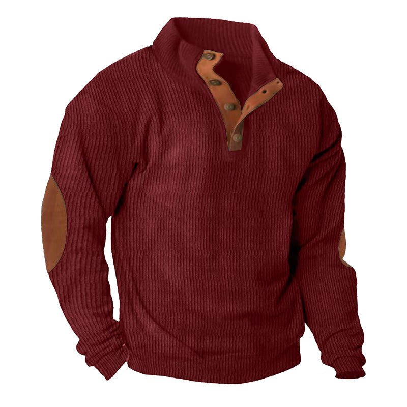 Corduroy Casual Stand Collar Long - sleeved Sweater - AmiraMart