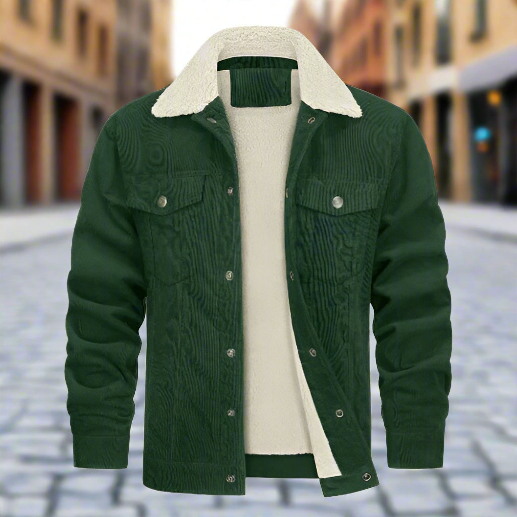 Corduroy Lapel Long Sleeve Plush Jacket Coat - AmiraMart