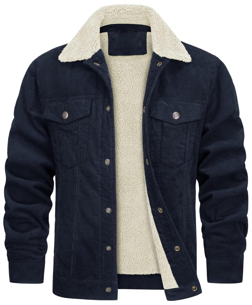 Corduroy Lapel Long Sleeve Plush Jacket Coat - AmiraMart