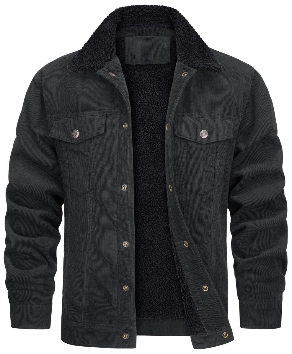 Corduroy Lapel Long Sleeve Plush Jacket Coat - AmiraMart