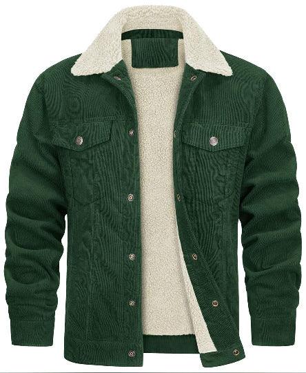 Corduroy Lapel Long Sleeve Plush Jacket Coat - AmiraMart