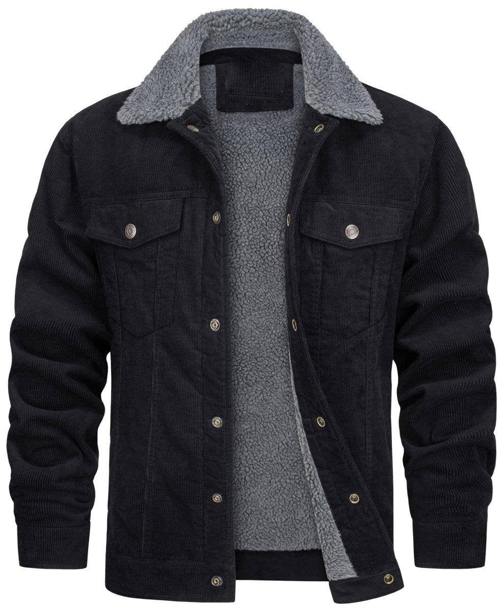 Corduroy Lapel Long Sleeve Plush Jacket Coat - AmiraMart