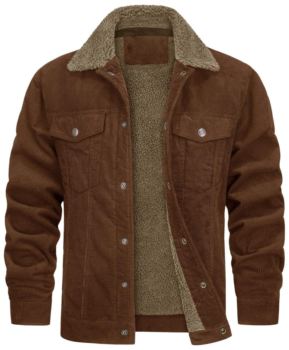 Corduroy Lapel Long Sleeve Plush Jacket Coat - AmiraMart