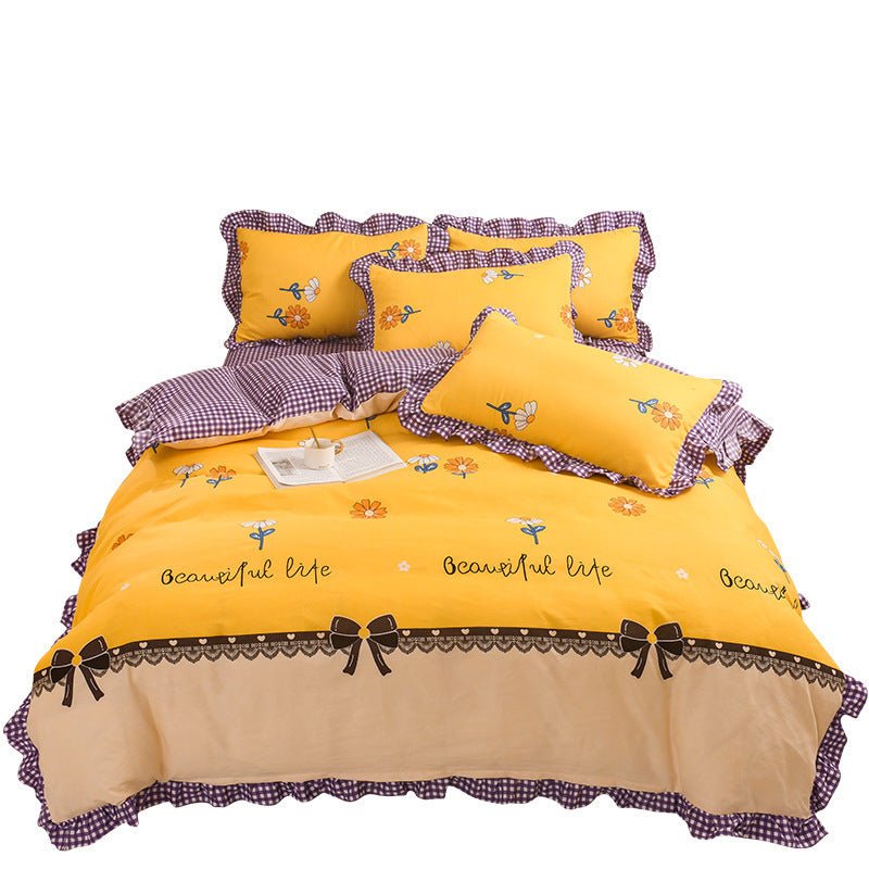 Cotton Floral Duvet Cover Bed Sheet Bed Skirt Three Or Four Piece Suit - AmiraMart