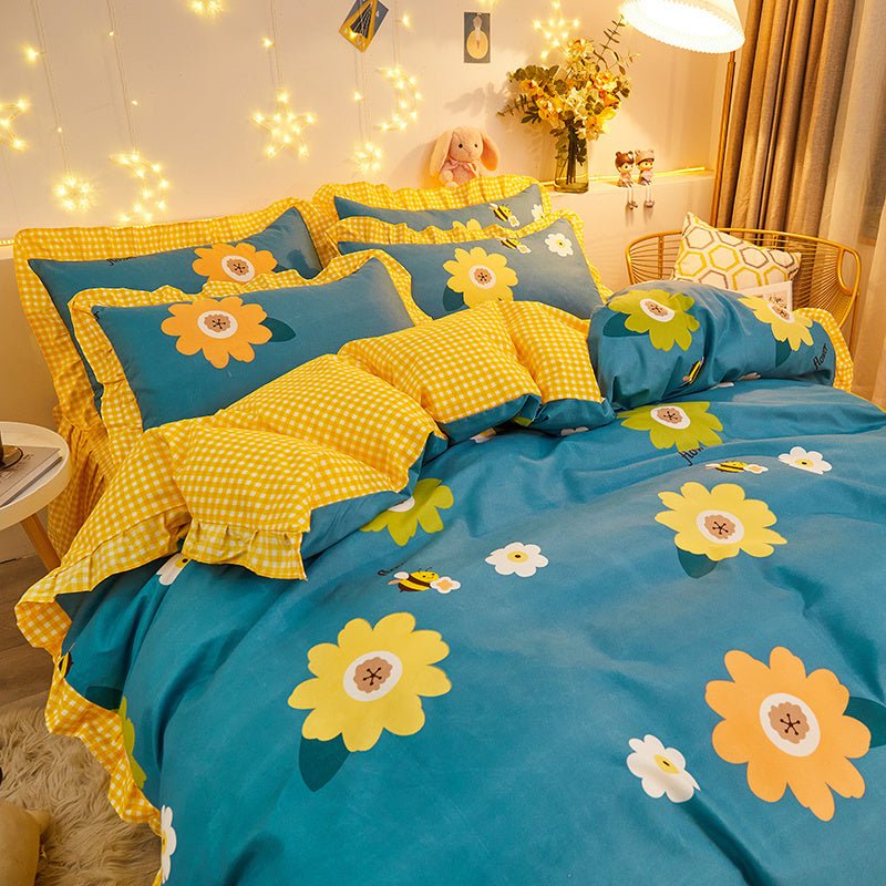 Cotton Floral Duvet Cover Bed Sheet Bed Skirt Three Or Four Piece Suit - AmiraMart