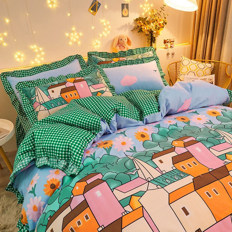 Cotton Floral Duvet Cover Bed Sheet Bed Skirt Three Or Four Piece Suit - AmiraMart