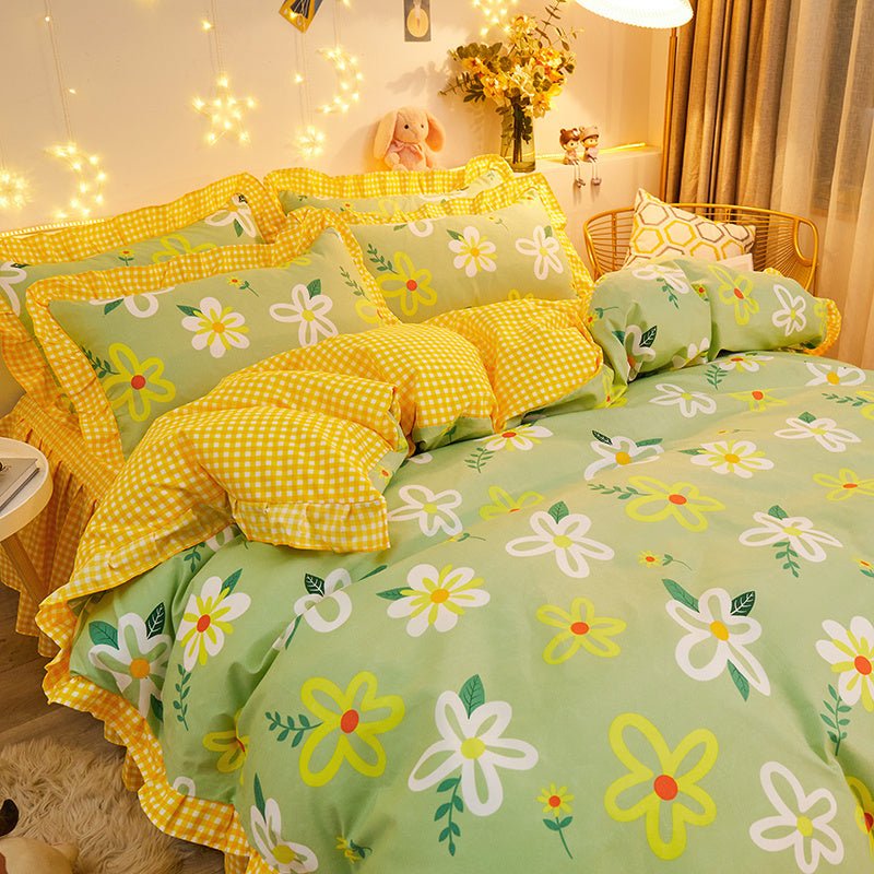 Cotton Floral Duvet Cover Bed Sheet Bed Skirt Three Or Four Piece Suit - AmiraMart