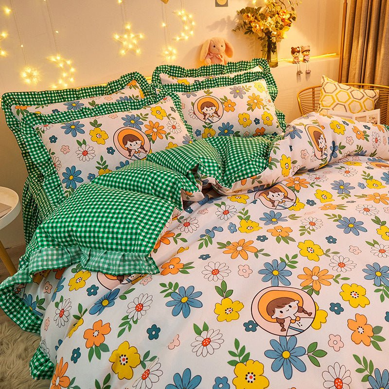 Cotton Floral Duvet Cover Bed Sheet Bed Skirt Three Or Four Piece Suit - AmiraMart